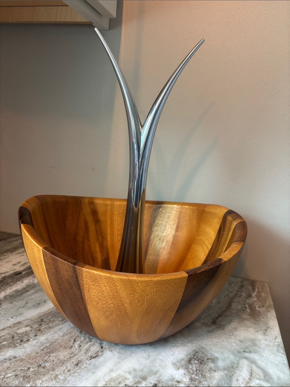 Nambe Wooden Serving Bowl — Warm Brown Wood Finish